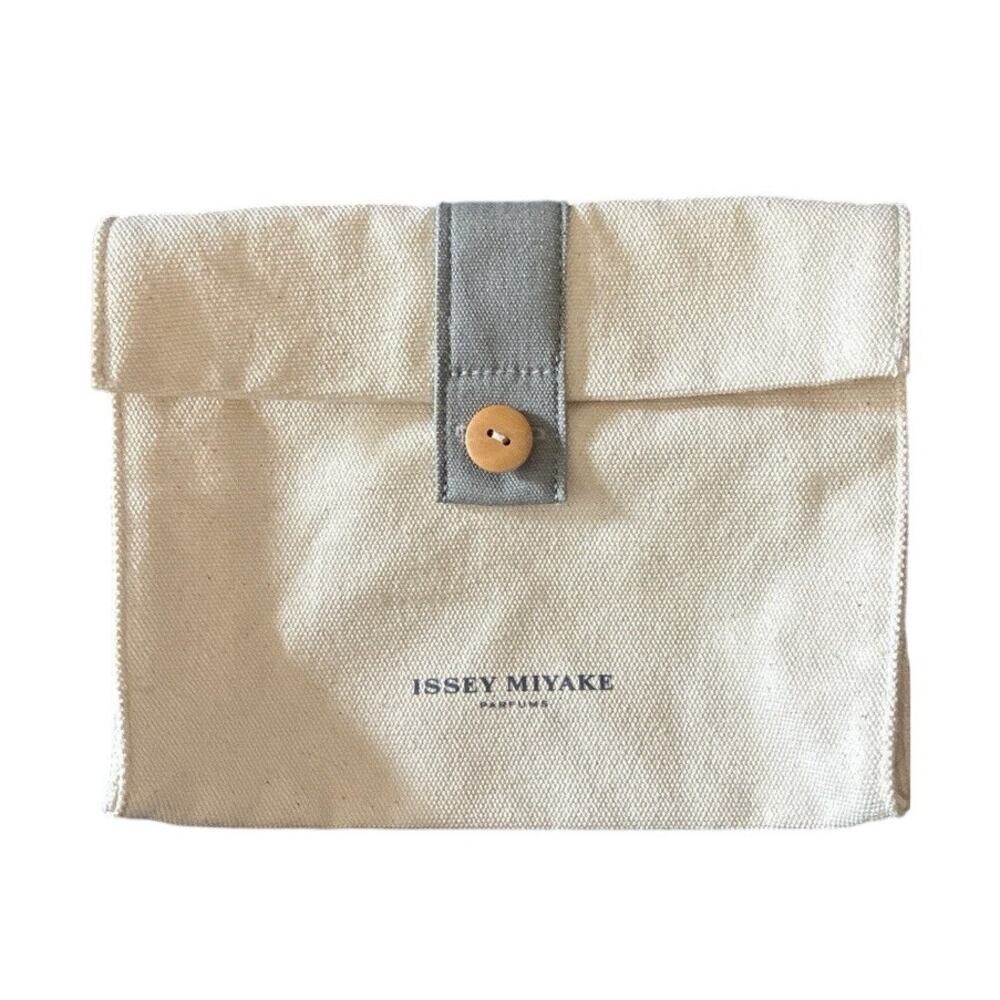 Issey Miayke canvas button front roomy purse bag jewelry, trinkets bits and bobs